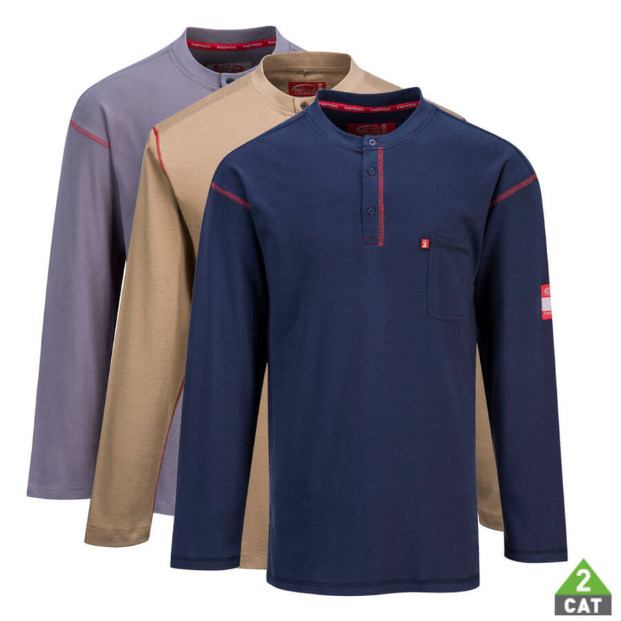 Flame Resistant Henley (button down) T-Shirt, PFR02 1 PFR02__Collage