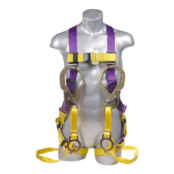 Harness 5PT, Grommet Legs, Back D-Ring, w Dual Lanyard Rebar Hooks 1 harness_front_1