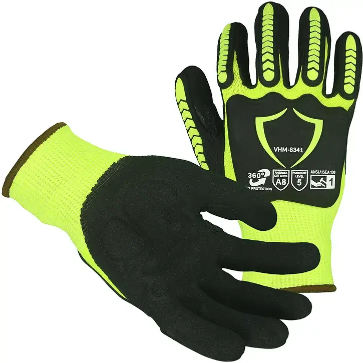 Hi-Vis HPPE Sandy Nitrile Palm Impact Glove CR8 1 Hi-Vis HPPE Sandy Nitrile Palm Impact Glove CR8