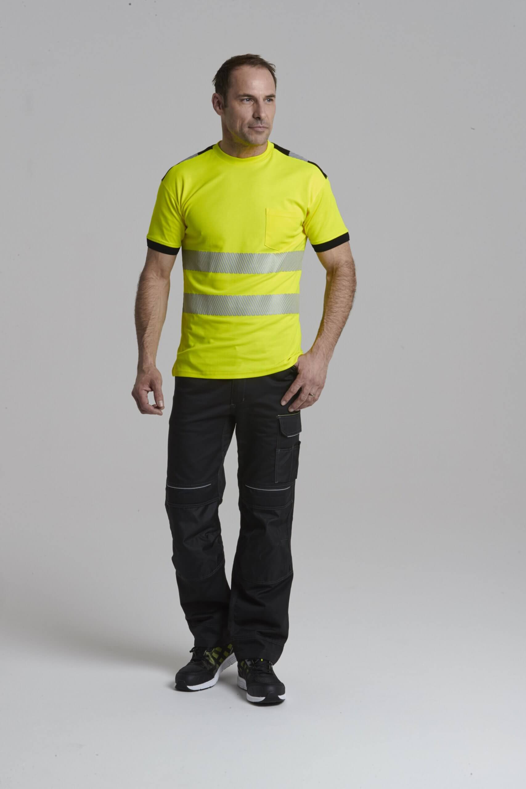 High Visibility Short Sleeve T Shirt with Segmented Reflective Tape 1 High Visibility Short Sleeve T Shirt with Segmented Reflective Tape